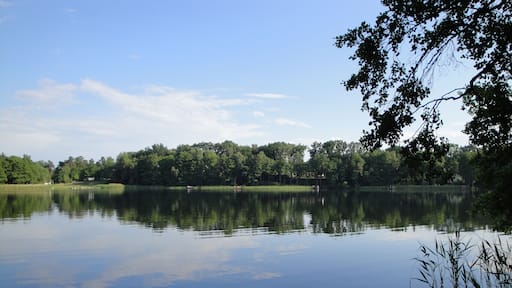 Böhmerheide, Schorfheide: Blick vom Nordufer des Weißen Sees Richtung Südosten: öffentliche Badestelle, im Hintergurnd das „Cafe am Weißen See“