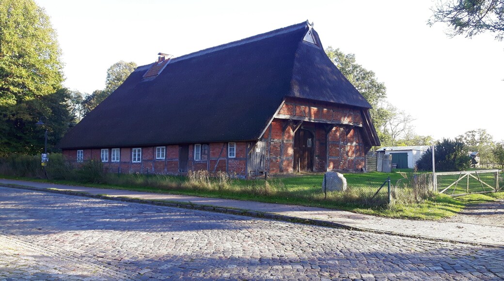 Hallenhaus in Herrnburg, Hauptstraße 80 im Landkreis Nordwestmecklenburg, Amt Schönberger Land, Gemeinde Lüdersdorf