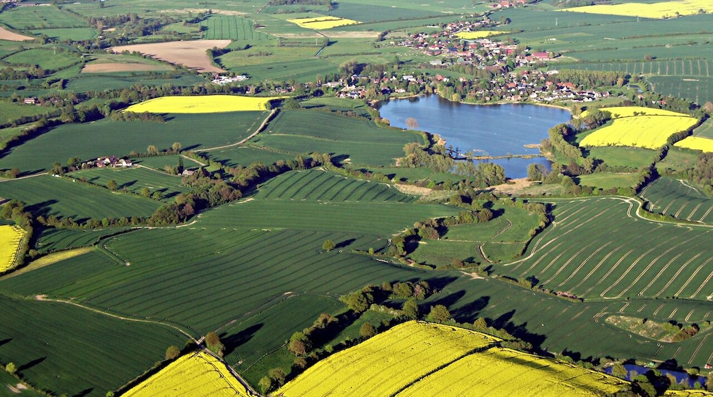Heilshoop mit Moorteich und Schweineweide aufgenommen am 9.5.2008 aus dem Heiรluftballon, Hartmut Schmidt