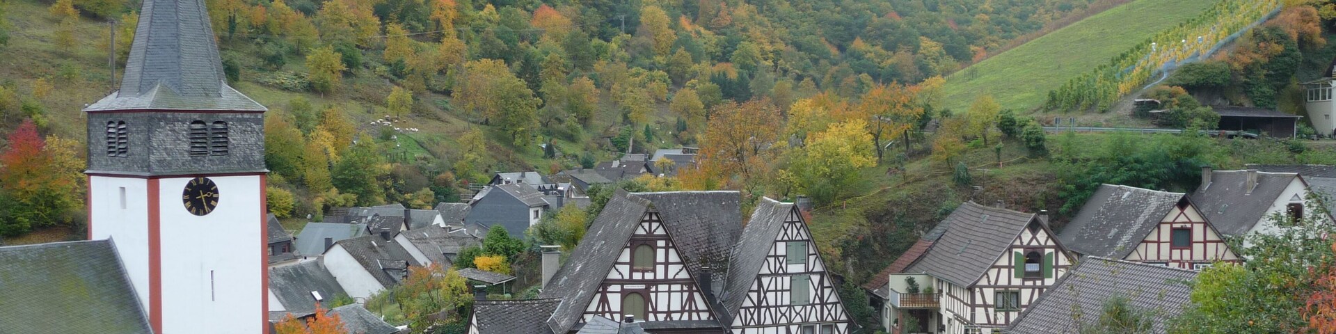 Manubach - FachwerkhÀuser "Auf der Schadenbach" und ev. Kirche St. Oswald - 8. Okt. 08