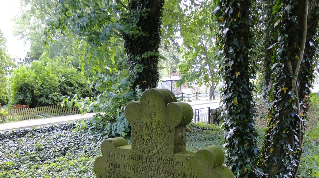 Grave crosses on the church yard in Kladrum, district Ludwigslust-Parchim, Mecklenburg-Vorpommern, Germany