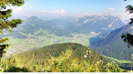 Rossfeldpanoramastrasse is a 15.4km long toll road through the Alps on the German Austrian border. The view from the top is breathtaking. This is looking into Austria.