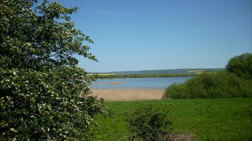 The Kelbra Reservoir on the river Helme in the Mansfeld-Südharz district of Saxony-Anhalt, view from the south-west