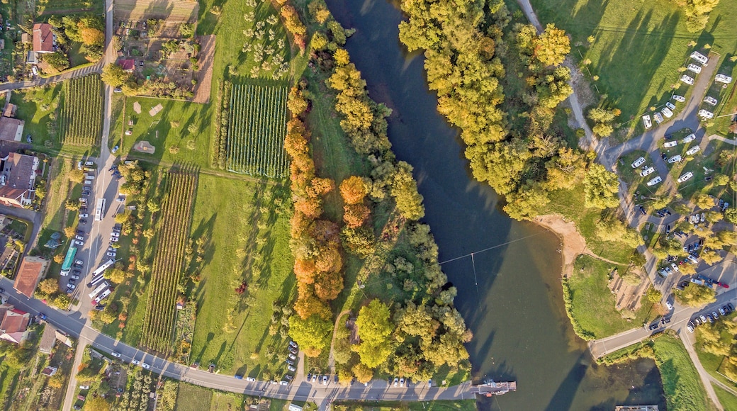 Luftaufnahme der Fähre zwischen Nordheim am Main und Escherndorf