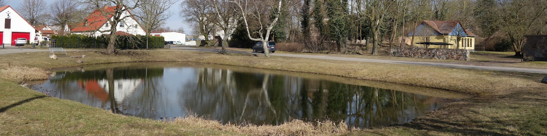 Village pond in Göritz , Göritz municipality, Uckermark district, Brandenburg state, Germany