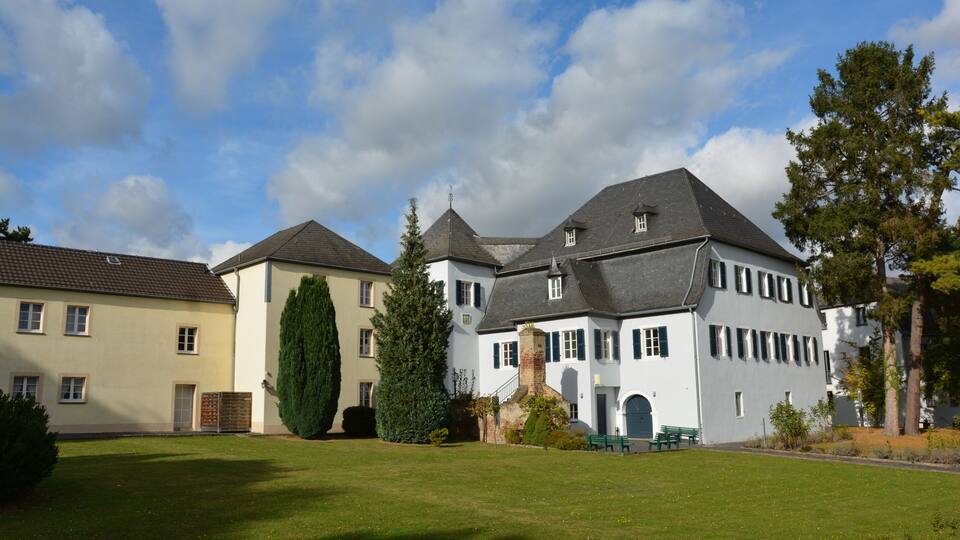 A large, multi-story house with a well-maintained lawn and a tall tree in front.