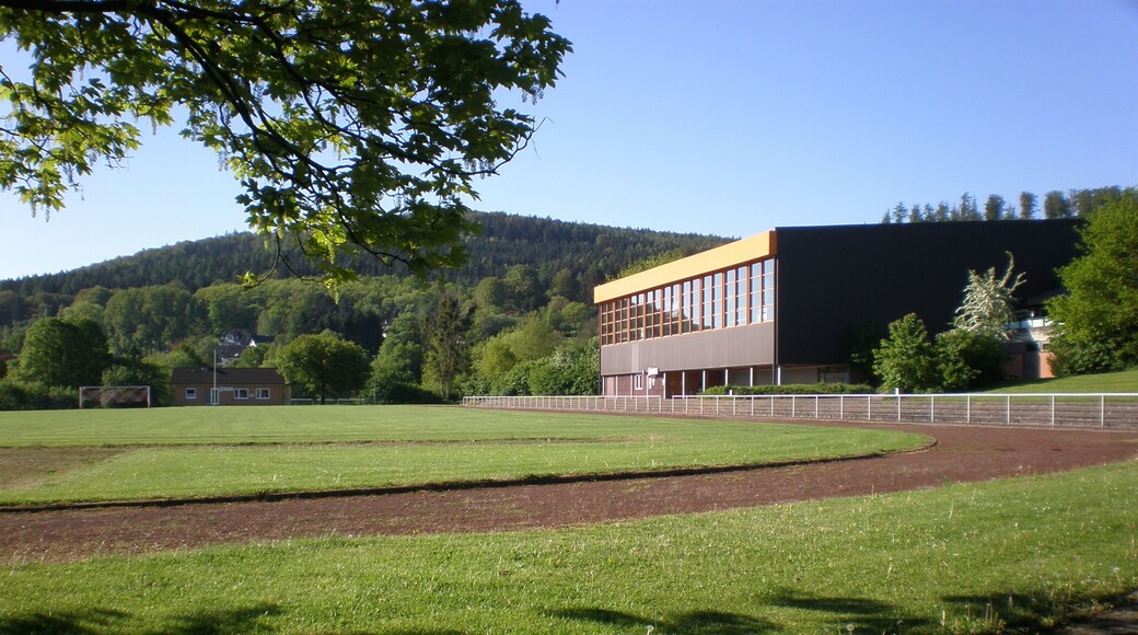 Gymnasium and sports grounds in Eschershausen (Lower Saxony, Germany). Address Nelkenstraße 12.