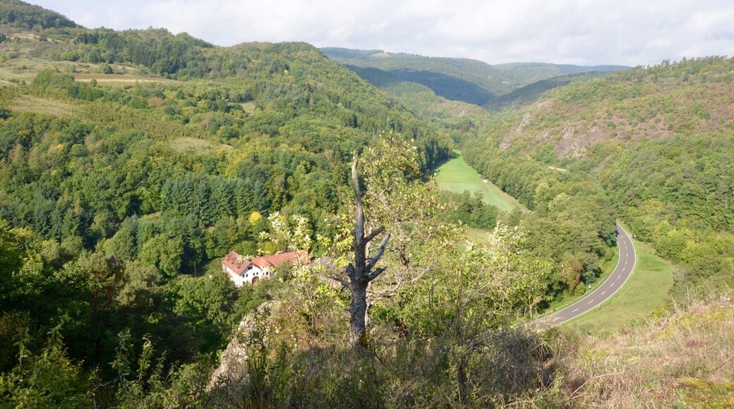 Christoffelsmühle and Steinalbtal seen from the Mittagsfelsen