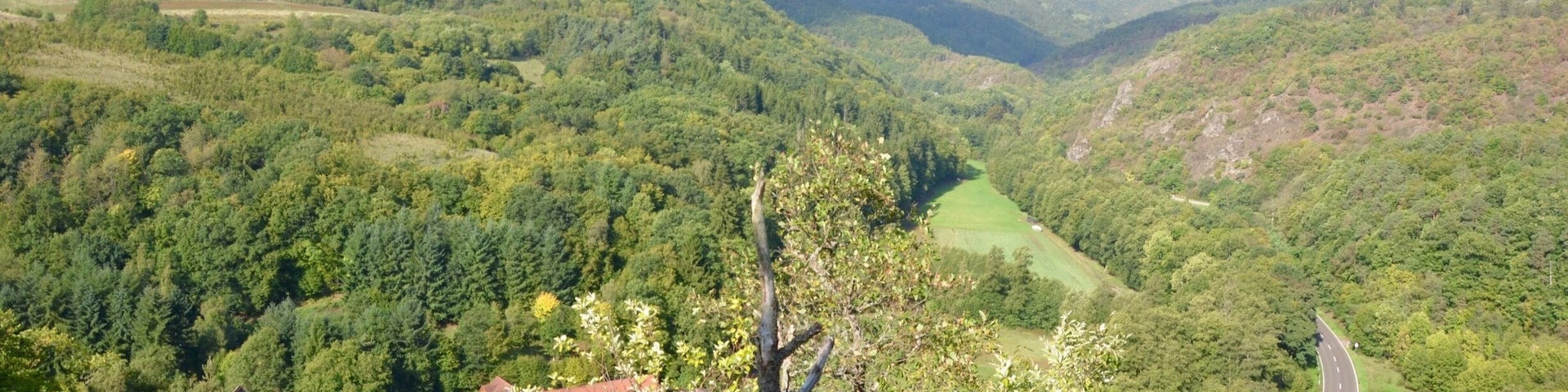 Christoffelsmühle and Steinalbtal seen from the Mittagsfelsen