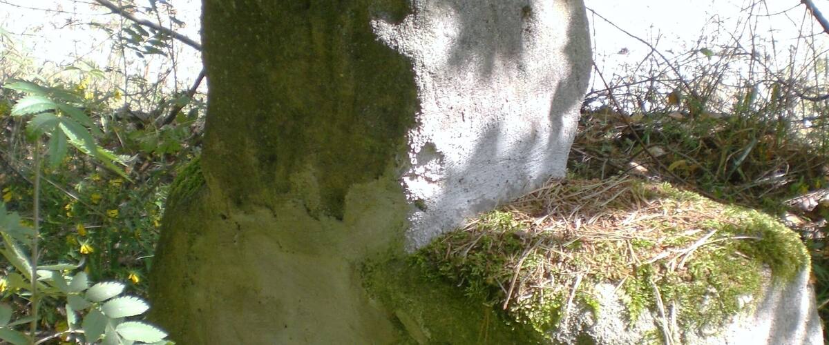 A moss-covered stone structure in a forested area.