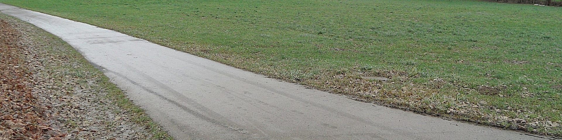 Schefflenz: Boden des Schefflenztals, zwischen Mittel- und Oberschefflenz, nach Ausuferung, Blick talaufwärts, Bachverlauf entlang Baumreihe in Bildmitte; Januar 2018