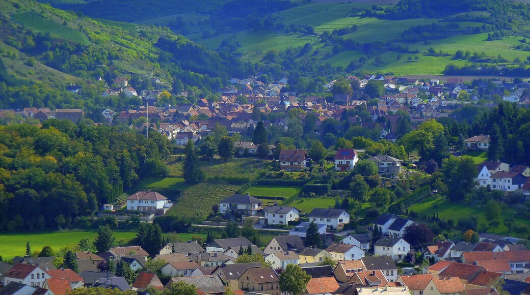 Blick vom Aussichtsturm am Weinbergterrassen- und Orchideenpfad nach Staudernheim und Odernheim