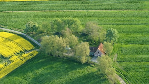Hof nordwestlich von Spieka. Fotoflug vom Flugplatz Nordholz-Spieka über Bremerhaven, Wilhelmshaven und die Ostfriesischen Inseln bis Borkum