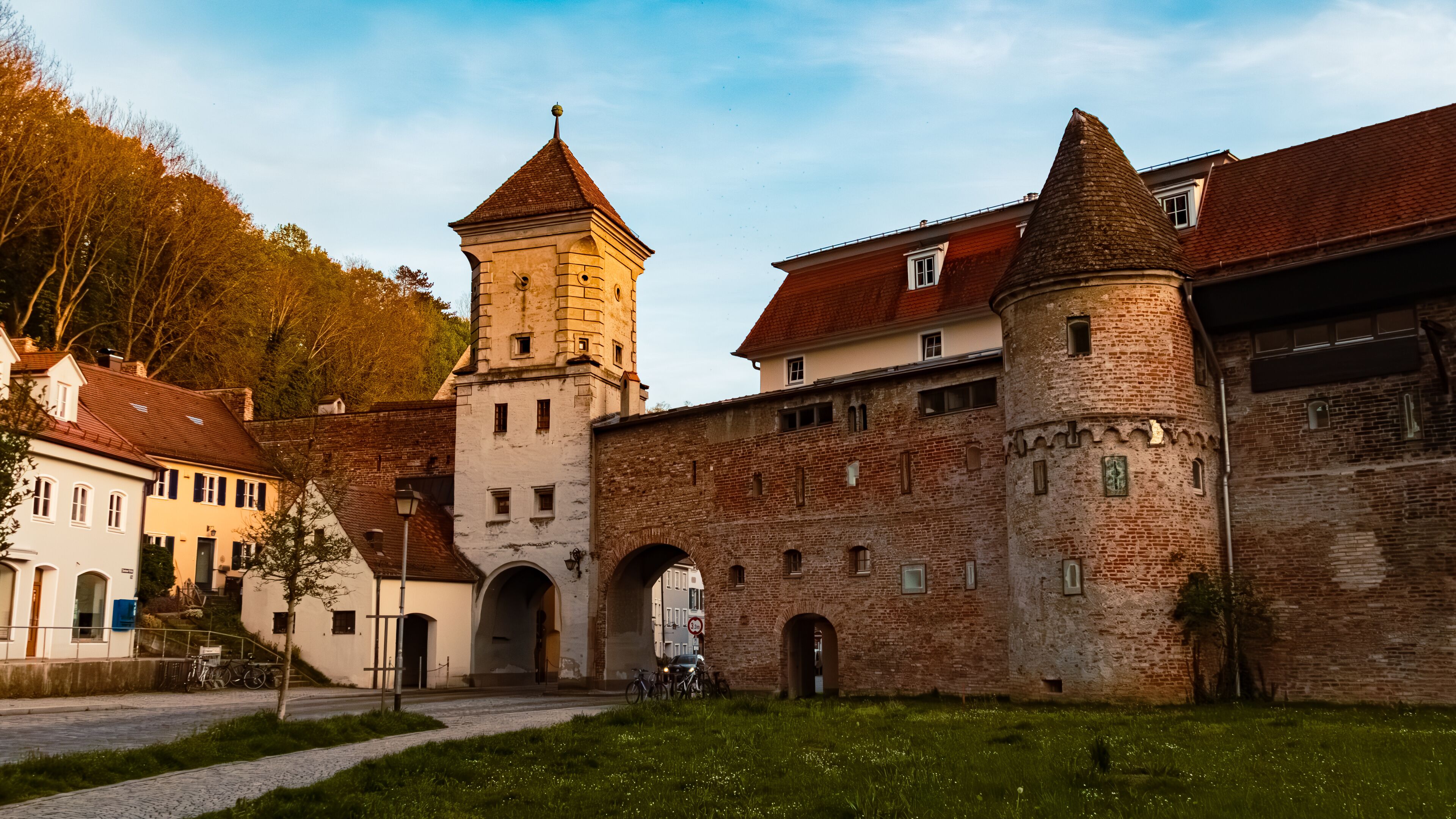 Old building on a sunny spring evening at Landsberg, Lech, Bavaria, Germany