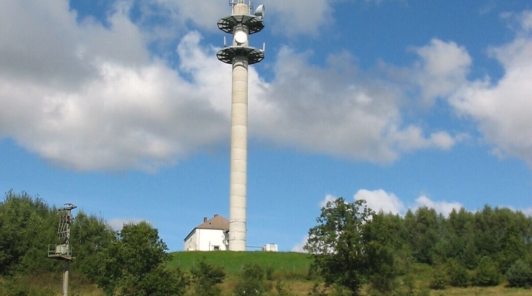 Radio tower on south embankment of the hill Ruhner Berg in Mecklenburg-Vorpommern, Germany