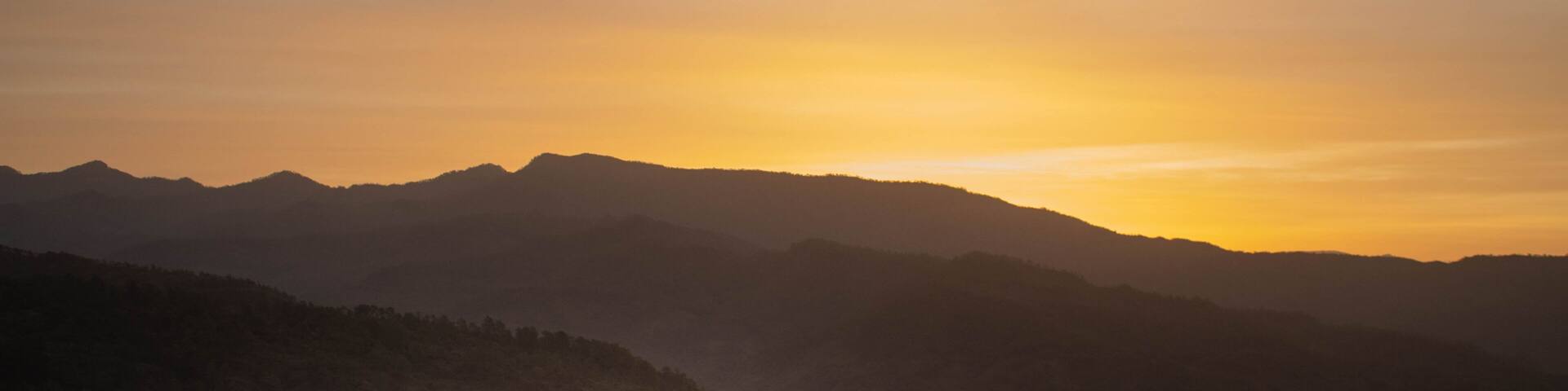 Amanecer en Honduras, los bolsones, luz del nuevo día, montañas de coníferas, pinos, potreros, ganados, pumas, cerros de lobos