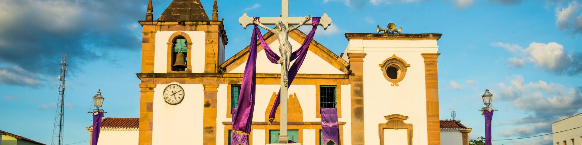 Catedral Nossa Senhora Da Vitória (Cathedral of Our Lady of Victory) - the oldest church in Oeiras, decorated for the Easter celebrations (Piaui, Brazil)