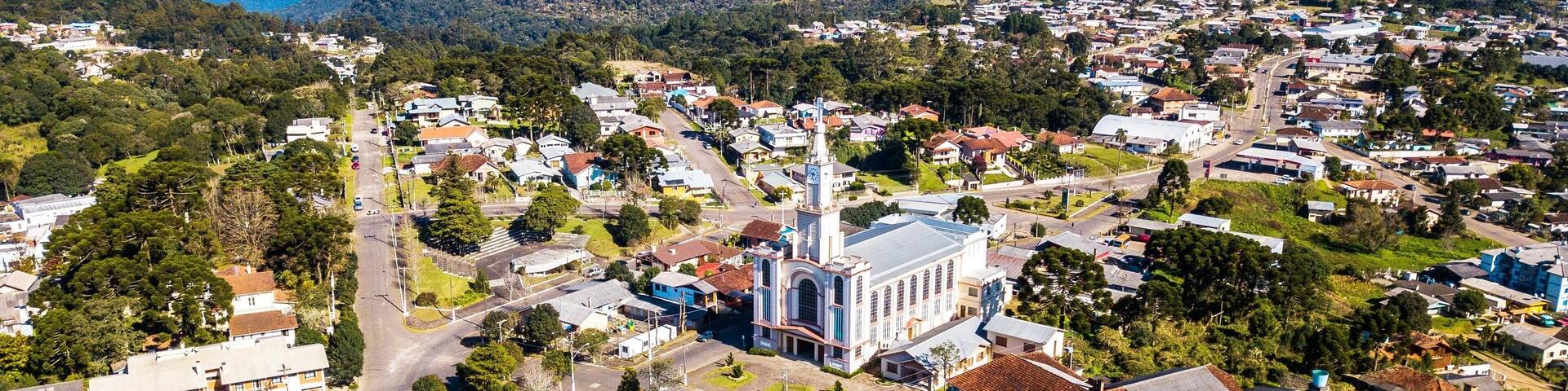 Igreja matriz de São Francisco de Paula - RS. Aerial view of the mother church of São Francisco de Paula city - Rio Grande do Sul – Brazil