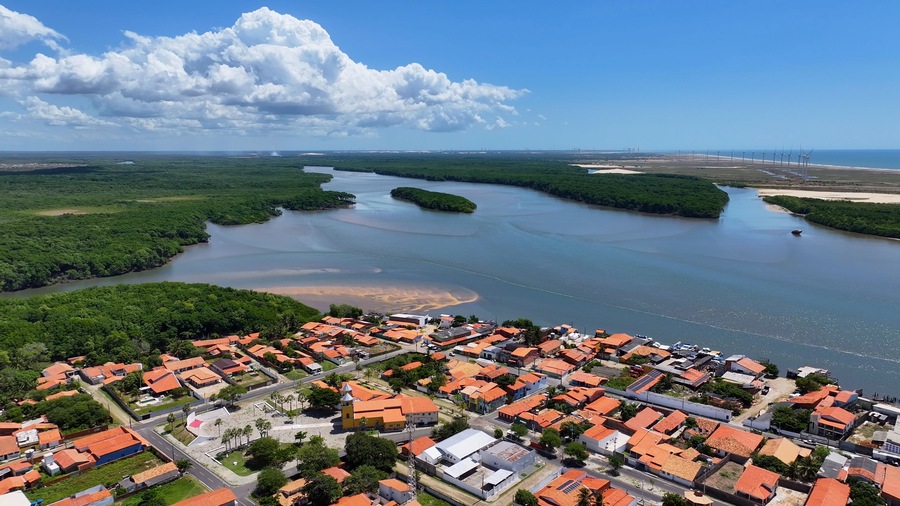 Luis Correia Skyline At Luis Correia In Piaui Brazil. Coast City. Scenic River. Luis Correia Skyline At Piaui. Northeastern Landscape. Coastline Scene. Riverside Downtown.