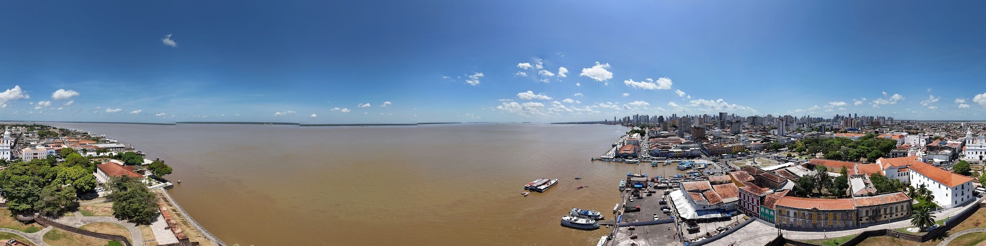 360 aerial photo taken with drone of Presépio Fort in Belém, Pará, Brazil