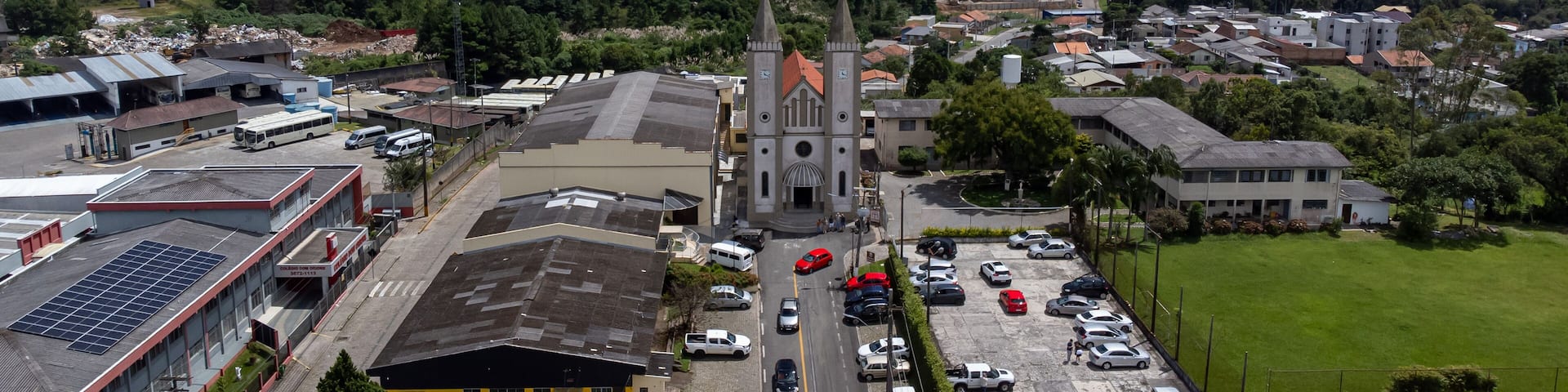 Aerial view on a sunny day of the city of Quatro Barras, located in the Metropolitan Region of Curitiba, capital of Parana, Brazil.