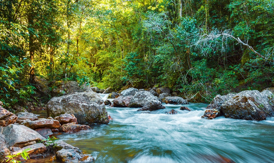 Itiquira river, city of Formosa, state of Goias, Brazil. Beautiful and paradisiac landscape. Preserved park in South America.