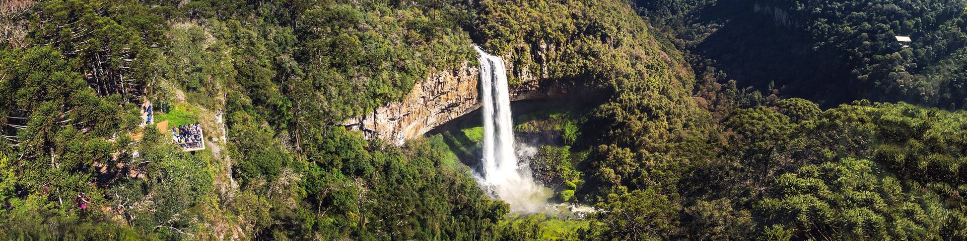 Panoramic aerial view of Caracol Waterfall - Canela, Rio Grande do Sul, Brazil