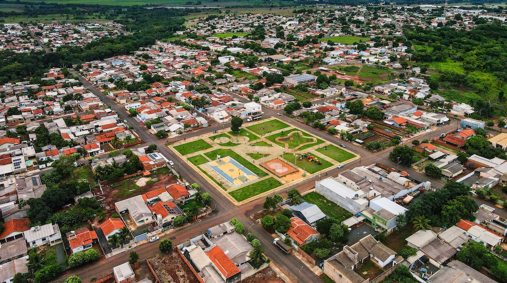 Aerial landscape of city scape with park during summer in Tangara da Serra in Mato Grosso