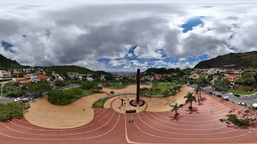360 aerial photo taken with drone of plaza at base of hill overlooking the city of Belo Horizonte