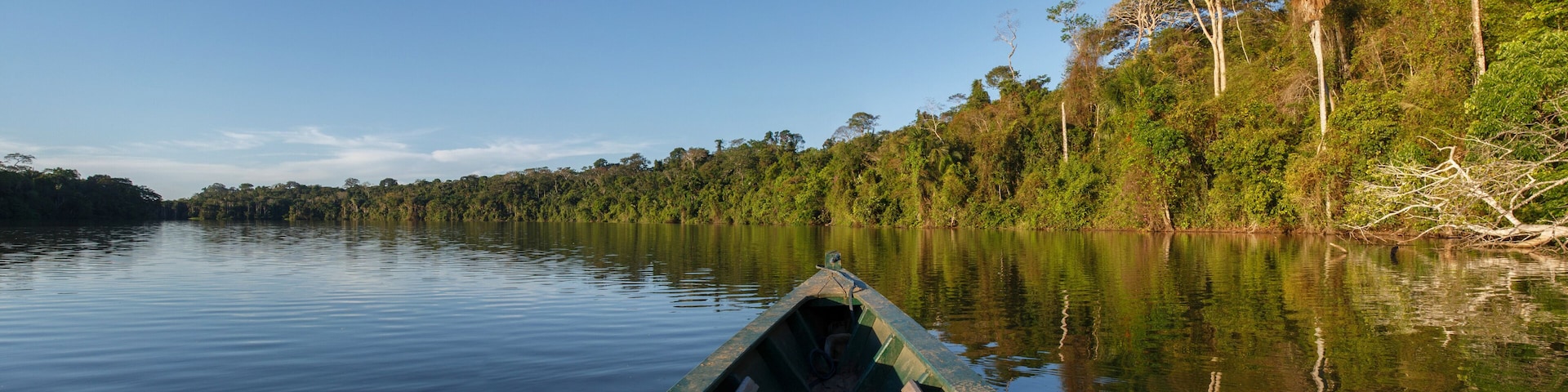 Canoe in the amazon forest, Peru.