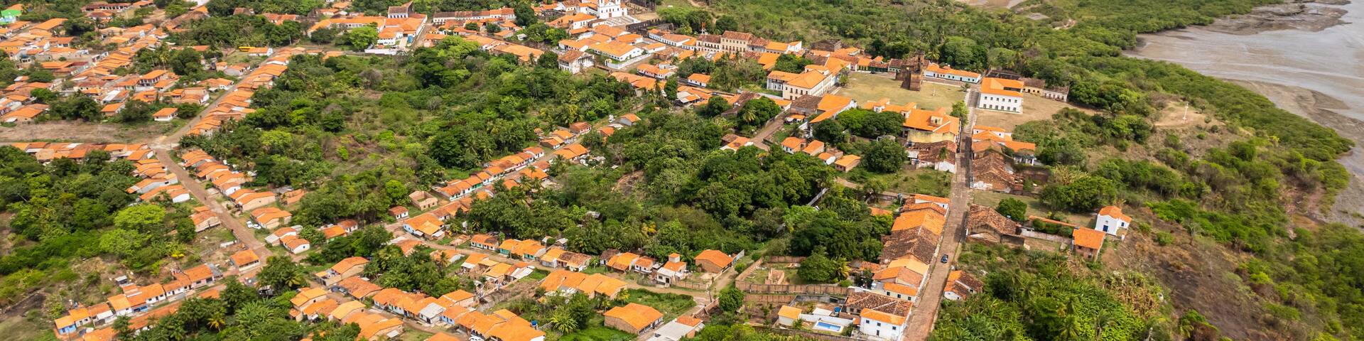 Aerial view of Alcântara, Maranhão, Brazil. Ruins in the historic city.