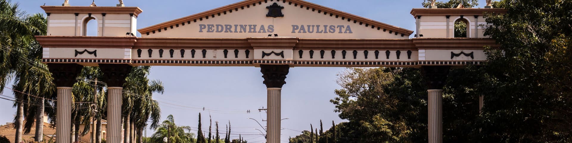 Entrance Portal of Pedrinhas Paulista, Brazil. Flags of Brazil and Italy symbolize the city is Italian heritage.