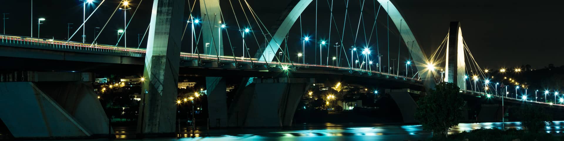Brasilia's famous bridge at night.