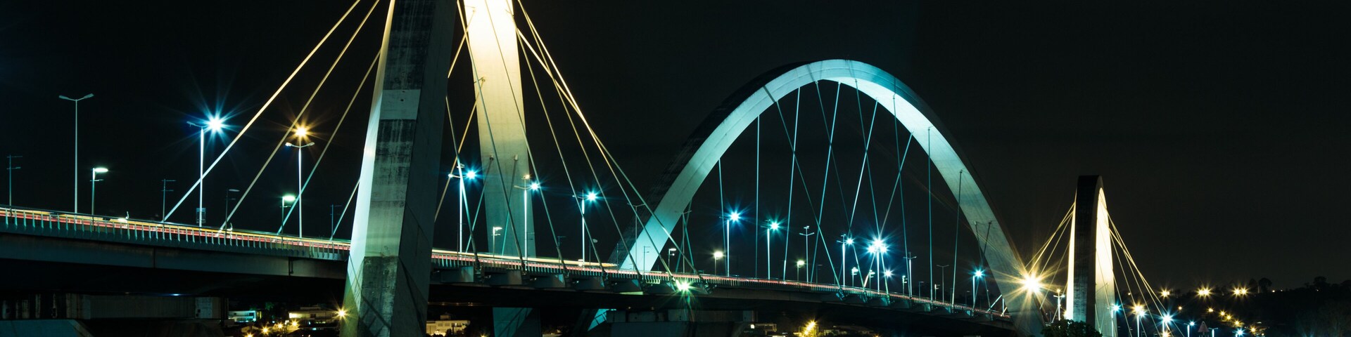 Brasilia's famous bridge at night.