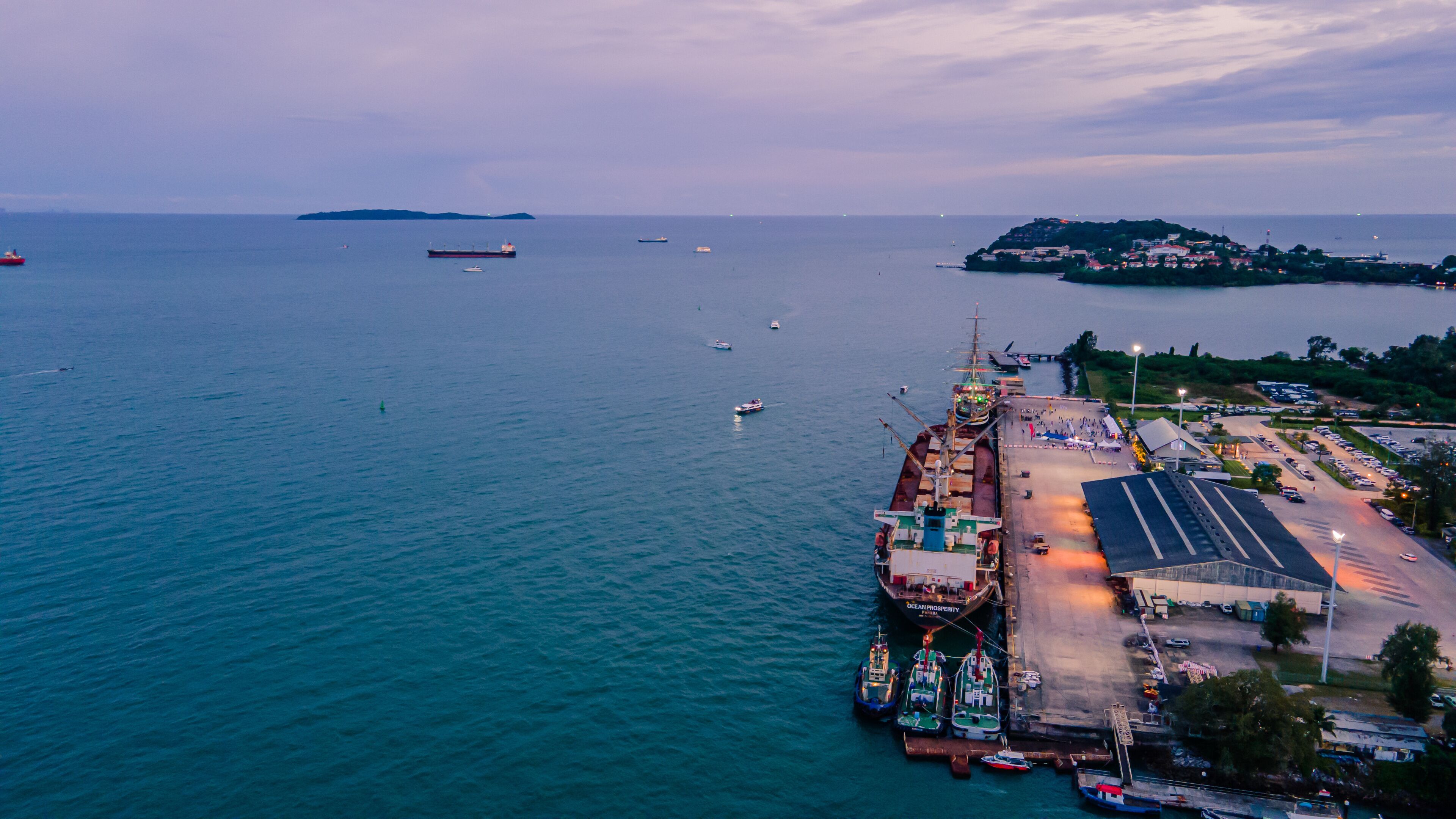 Deep sea port view, Phuket, Ao Makham, cruise ships, cargo ships can park. Wichit, Mueang Phuket, Phuket 83000 Thailand.