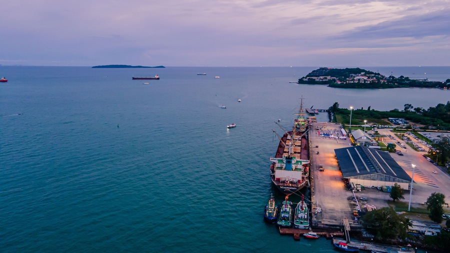 Deep sea port view, Phuket, Ao Makham, cruise ships, cargo ships can park. Wichit, Mueang Phuket, Phuket 83000 Thailand.