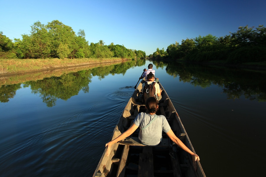 Visitors to visit Klong Dan floating market Ranot District, Songkhla Province, Thailand