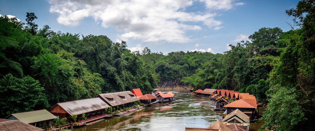 A river with houses on stilts.