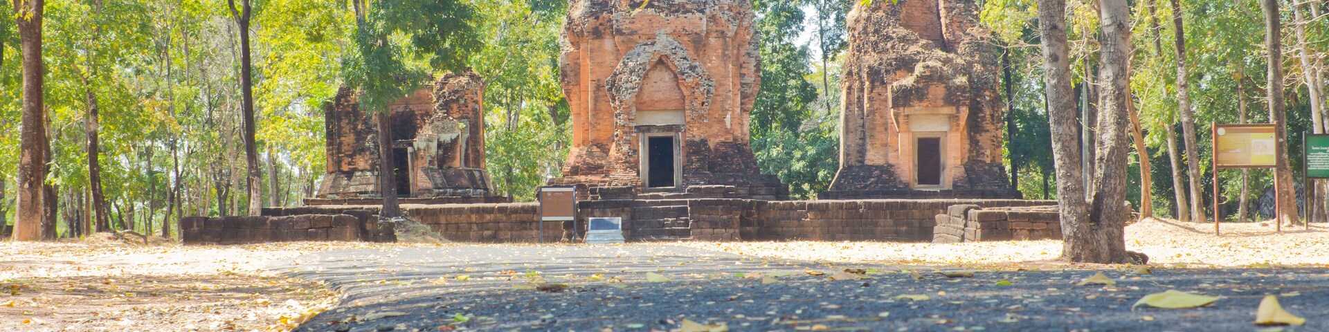 Un antiguo templo rodeado de árboles.