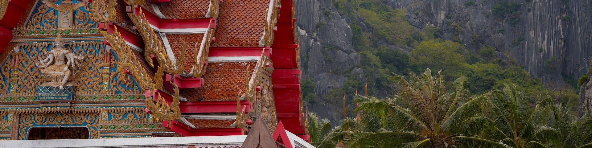 Thai monastery in the area of khao daeng temple showing delicate patterns of Thai architecture.