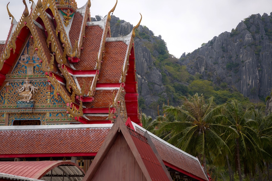 Thai monastery in the area of khao daeng temple showing delicate patterns of Thai architecture.
