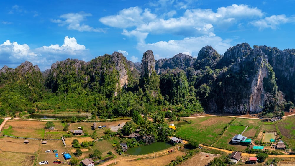 Panorama of limestone mountains at Noen maprang, Phitsanulok, Thailand.