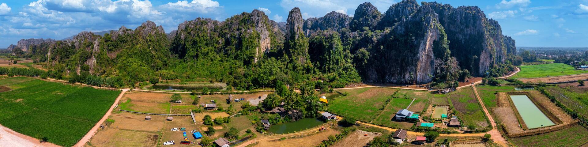 Panorama of limestone mountains at Noen maprang, Phitsanulok, Thailand.