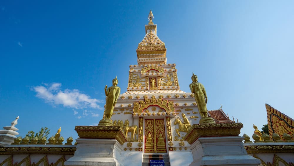 Nakhon Panom, Thailand - February 12, 2020: Landscape of the Pagoda of Wat Phrathat Si Khun located in Na Kae District