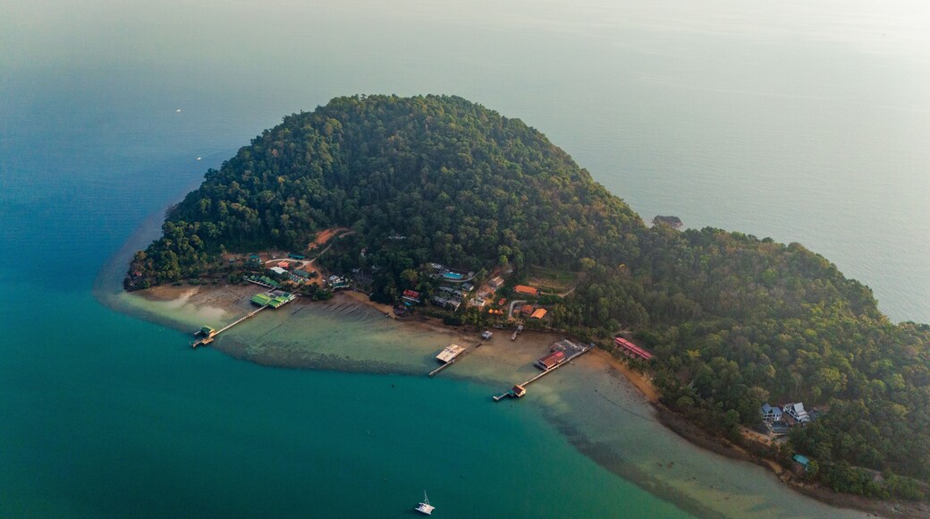 Thailand Ko Chang, Aerial view in Blue lagoon Gulf, Southeast Asian beach landscape, famous travel spot