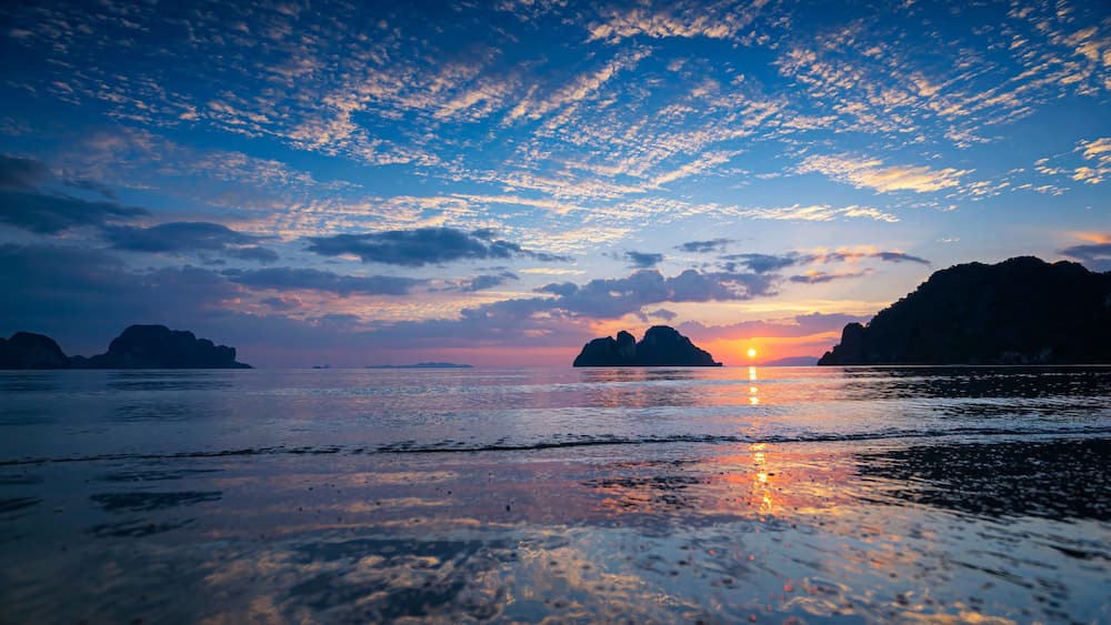 Keb Tawan Beach, Amphoe Palian, Trang. Beautiful sunset at Pak Meng Beach in Trang, Thailand.