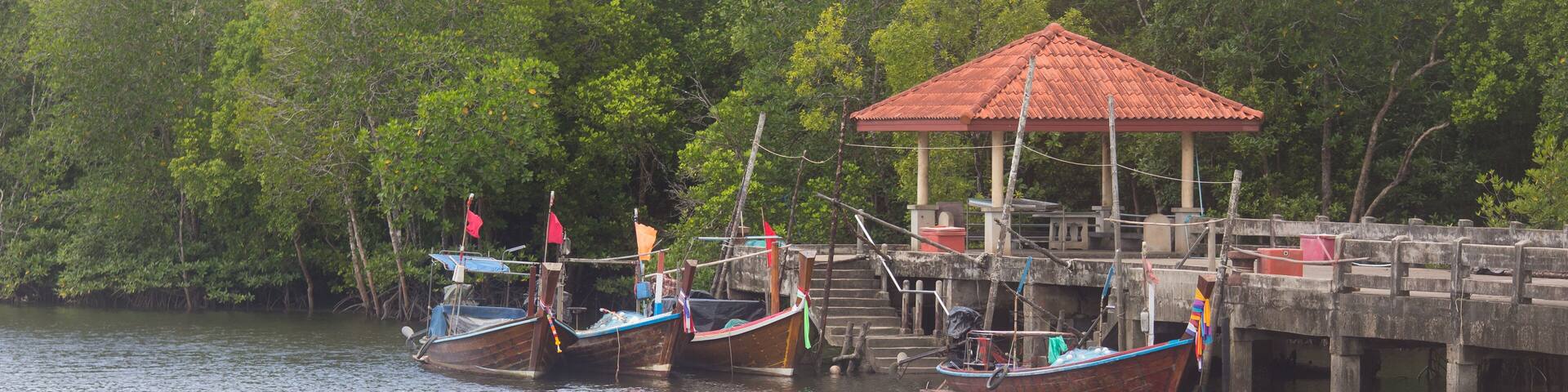 fishing boat and concrete habour in palian, of trang thailand
