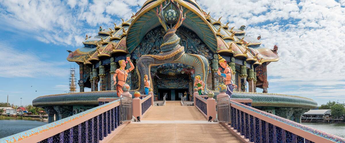 A temple with intricate designs and statues.