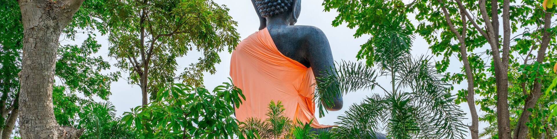 The backside of Jasper Buddha statue (Luang Pho Nin) Wat Chindaram, Bo Phloi District, Kanchanaburi, Thailand