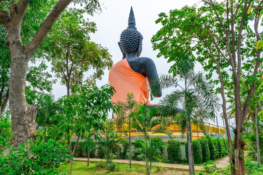 The backside of Jasper Buddha statue (Luang Pho Nin) Wat Chindaram, Bo Phloi District, Kanchanaburi, Thailand